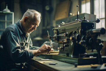 A worker working on a generic machine in a factory. Created with Generative AI technology.