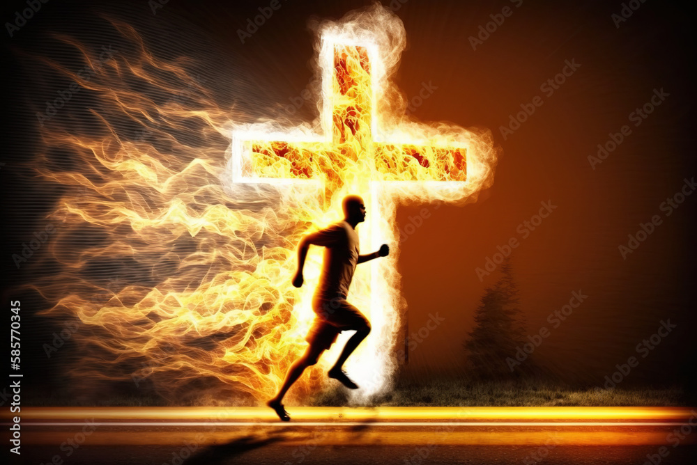 Wall mural man running into cross easter sunday special generative ai