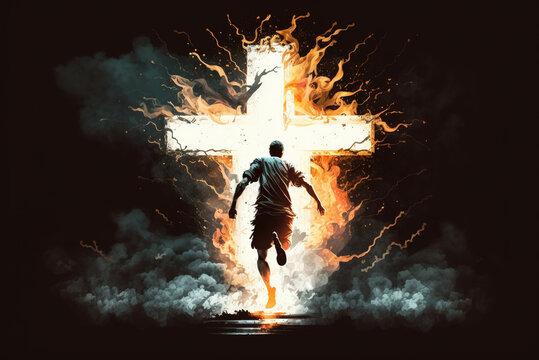 Man Running Into Cross Easter Sunday Special Generative AI