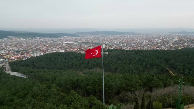 Aydos (Aetos) castle in Istanbul Turkish flag