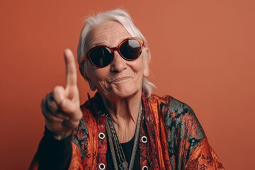 Portrait of a cool trendy old woman wearing fashionable clothes and sunglasses. Generative ai