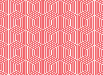 Abstract geometric pattern with stripes, lines. Seamless vector background. White and red ornament. Simple lattice graphic design