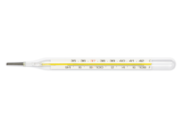 Cutout medical glass thermometer on white background.