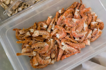 frozen king prawns in a container
