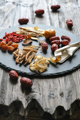 chinese herbs on the wooden table