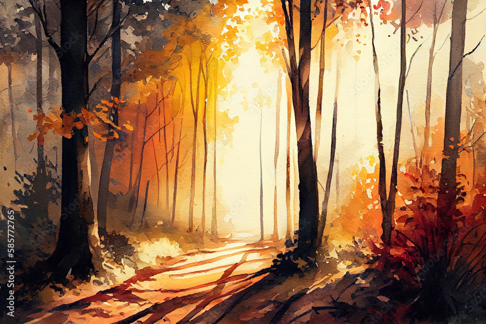 Wall mural autumn forest nature. generative ai