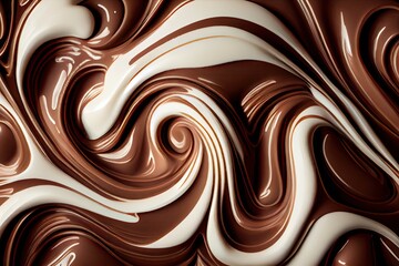 Melted Chocolate Texture, Cocoa Cream Waves, Silky Flowing Sauce Mockup, Abstract Generative AI Illustration