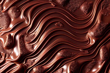 Melted Chocolate Texture, Cocoa Cream Waves, Silky Flowing Sauce Mockup, Abstract Generative AI Illustration