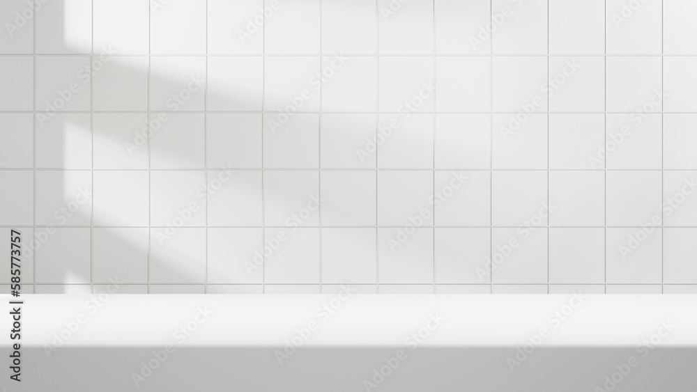 Aufkleber white table background podium stage for text design and products, white stage with sunlight and shad