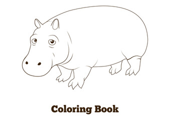 Coloring book hippopotamus african savannah animal PNG illustration with transparent background