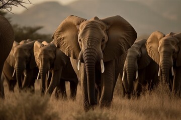 African Elephants Gather Around Newborn Calf, Forming Protective Circle in Display of Family Bonds by Generative AI