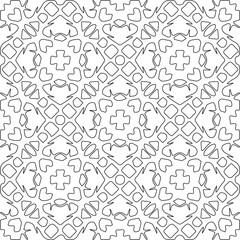 Stylish texture with figures from lines.Abstract geometric black and white pattern for web page, textures, card, poster, fabric, textile. Monochrome graphic repeating design. 