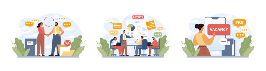 Employee loyalty set. Employee loyalty, motivation and performance