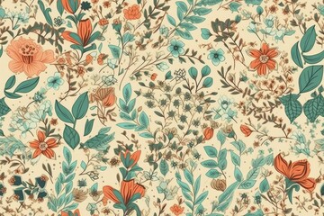 colorful floral wallpaper with various flowers and leaves. Generative AI