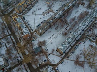 Novokuznetsk city district in early spring from a bird's-eye view
