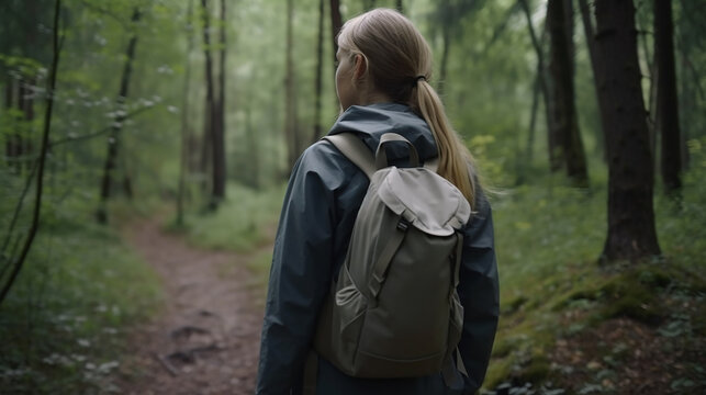 Woman dressed sportwear in a forest, Travel, Sport woman, Generative AI