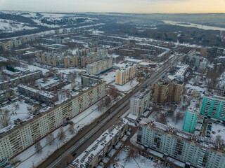 Novokuznetsk city district in early spring from a bird's-eye view