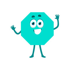 Obraz premium Octahedron math shape character, funny figure with eight sides, geometric personage. Isolated vector basic element for kids school education. Cute maths creature for mathematics and geometry classes