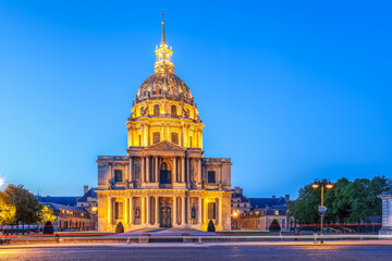 View of Les Invalides in the evening in Paris, France