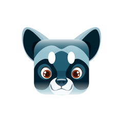 Obraz premium Raccoon cartoon kawaii square animal face, isolated vector racoon portrait. Forest habitat character, zoo, game or book personage, design element, app button, graphics icon