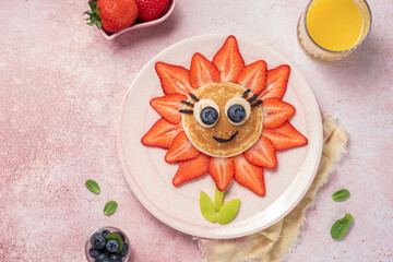 Funny Flower Pancake with berries for kids