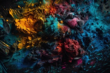Fototapeta na wymiar colorful paint splatters on a black background. Generative AI