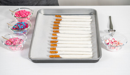 Valentine's Day Chocolate Covered Pretzel Rods