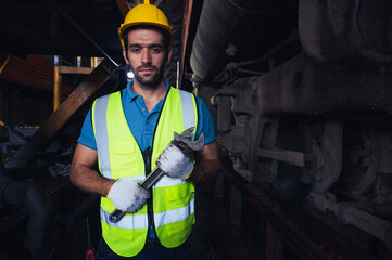 the portrait of the technician in the train garage