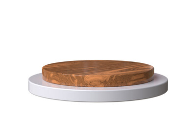 Circle wooden and white podium 3d render isolated