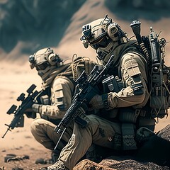 Illustration in action - soldiers at war