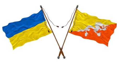 National flag  of Bhutan and Ukraine. Background for designers