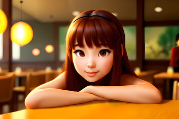 beautiful Asian young girl in the restaurant AI