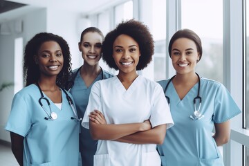 doctor hospital team medical nurse health medicine teamwork unity healthcare clinic group, created with generative ai technology