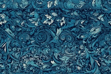 blue and white background with floral swirls and leaves. Generative AI