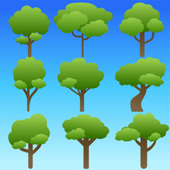 Tree vector illustration. Set of trees icon for environment or landscape design. Graphic resources of tree for design about forest, hill, earth and nature. Icons for earth day and environment day