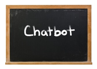 Chatbot written in white chalk on a black chalkboard isolated on white