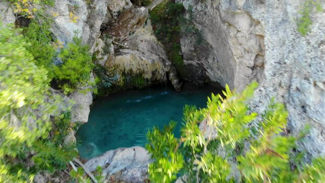 Drone view of Antalya Kral Pool Uçarsu waterfall