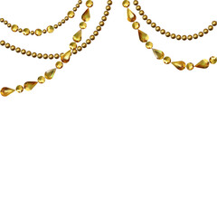 Fototapeta premium Golden decoration. Crystals. Pearl. Golden beads. Diamonds. Vector illustration. Background. Jewelry. Suspension. Festive garland.