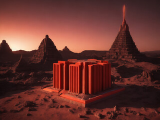 Brutalist Alien Temple on a Rocky Desert Planet by Generative AI