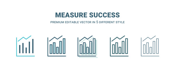 measure success icon in 5 different style. Outline, filled, two color, thin measure success icon isolated on white background. Editable vector can be used web and mobile