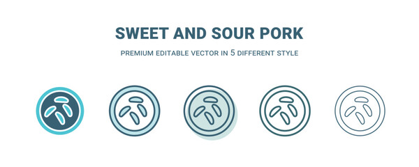 sweet and sour pork icon in 5 different style. Outline, filled, two color, thin sweet and sour pork icon isolated on white background. Editable vector can be used web and mobile