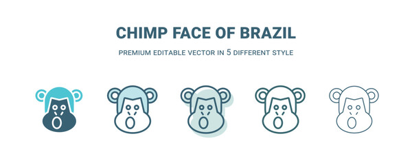 chimp face of brazil icon in 5 different style. Outline, filled, two color, thin chimp face of brazil icon isolated on white background. Editable vector can be used web and mobile