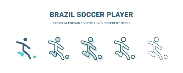 brazil soccer player icon in 5 different style. Outline, filled, two color, thin brazil soccer player icon isolated on white background. Editable vector can be used web and mobile