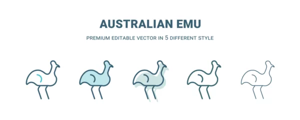 Papier Peint photo Licornes australian emu icon in 5 different style. Outline, filled, two color, thin australian emu icon isolated on white background. Editable vector can be used web and mobile