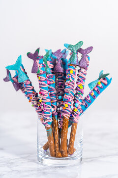 Mermaid Chocolate Pretzel Rods