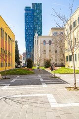 Tirana, Albania. March 2023.  classic and modern buildings in the city center