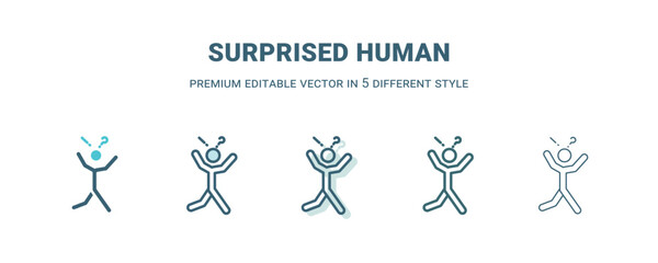 surprised human icon in 5 different style. Outline, filled, two color, thin surprised human icon isolated on white background. Editable vector can be used web and mobile