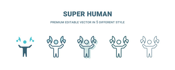 Fototapeta premium super human icon in 5 different style. Outline, filled, two color, thin super human icon isolated on white background. Editable vector can be used web and mobile