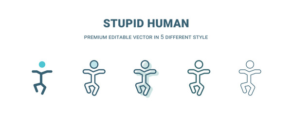 stupid human icon in 5 different style. Outline, filled, two color, thin stupid human icon isolated on white background. Editable vector can be used web and mobile