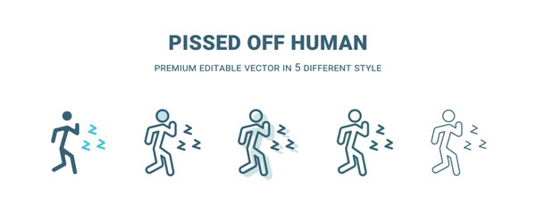 pissed off human icon in 5 different style. Outline, filled, two color, thin pissed off human icon isolated on white background. Editable vector can be used web and mobile